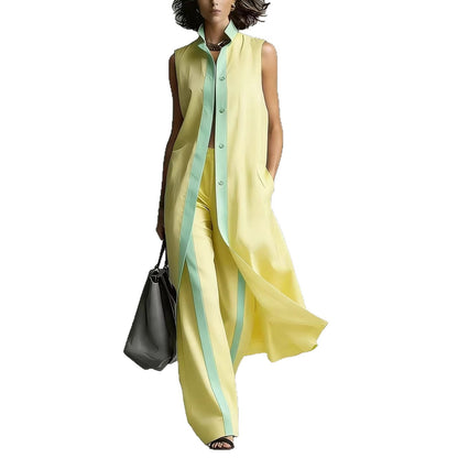 Contrast Sleeveless Tunic & Wide-Leg Pants Set Modern Sophistication, Effortless Tailored Style