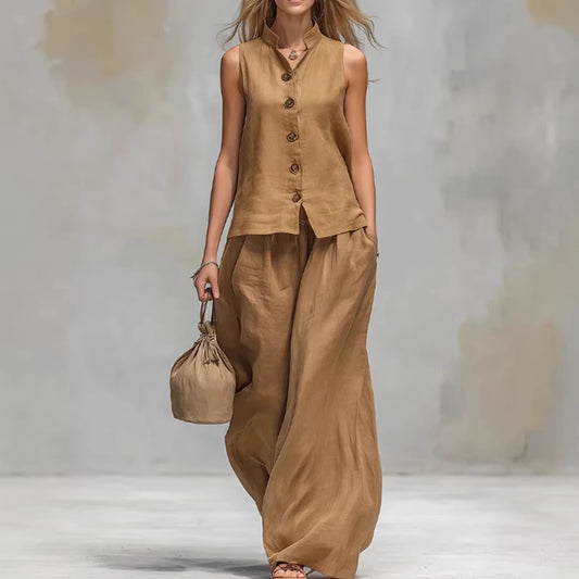 Sleeveless Vest Wide Leg Pants Casual Matching Set