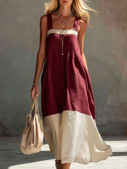 Color Block Hem Spaghetti Strap Maxi Dress