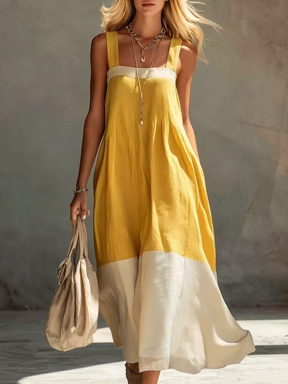 Color Block Hem Spaghetti Strap Maxi Dress