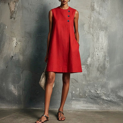 The Sculptural Button Shift Mini Dress