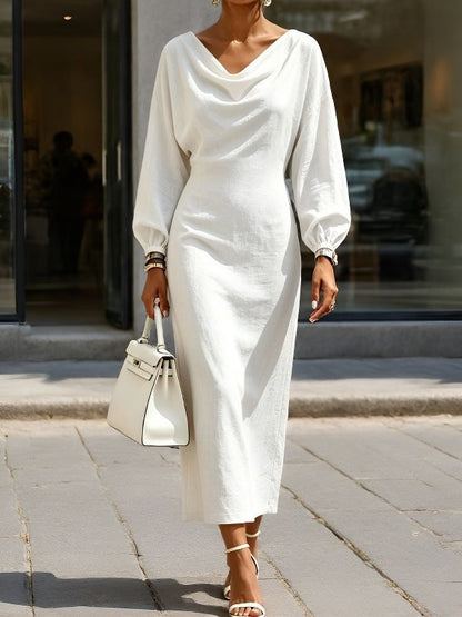 Cowl‑Neck Batwing Sleeve Bodycon Midi Dress
