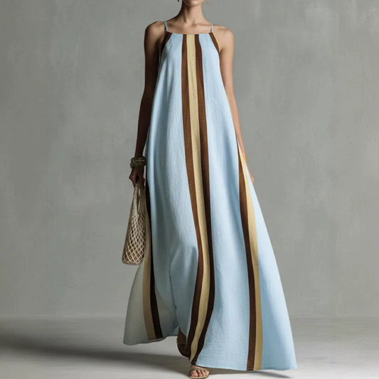 Vertical Stripe Spaghetti Strap Loose Flowy Maxi Dress