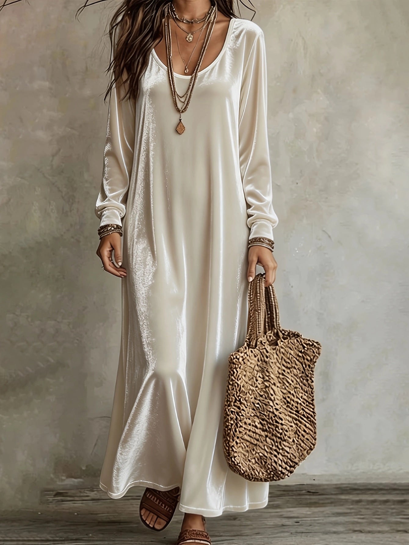 Velvet Long Sleeve Maxi Dress