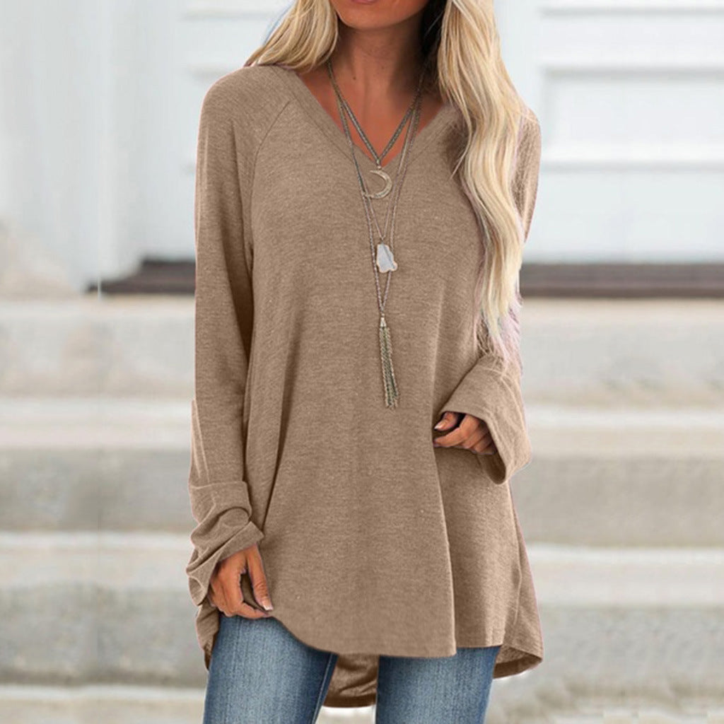 V‑Neck Raglan Long‑Sleeve Loose Knit Tunic Top