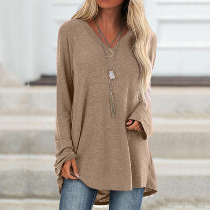 V‑Neck Raglan Long‑Sleeve Loose Knit Tunic Top
