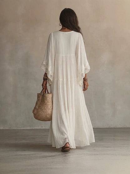 Women’s V-Neck Long Dress With Lace Detailing