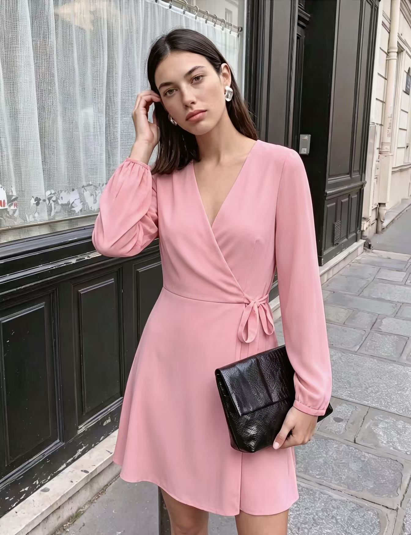 V-Neck Wrap Mini Dress