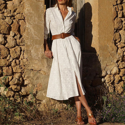 New Autumn Button Shirt Dress Women Long Sleeve With Belt