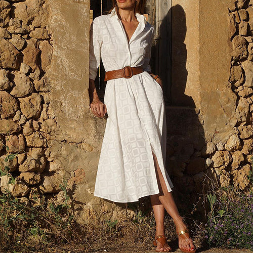 New Autumn Button Shirt Dress Women Long Sleeve With Belt