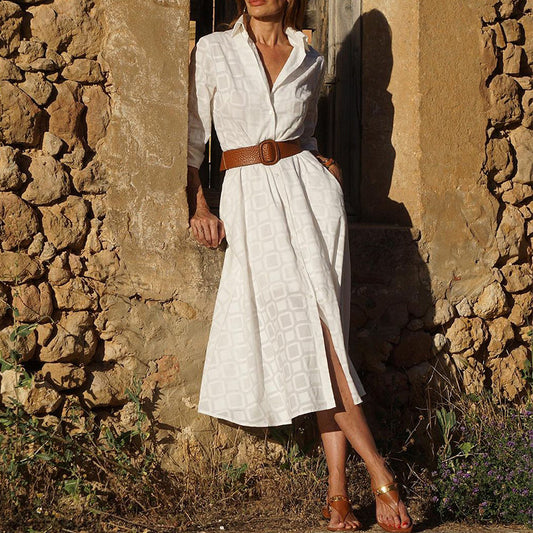New Autumn Button Shirt Dress Women Long Sleeve With Belt