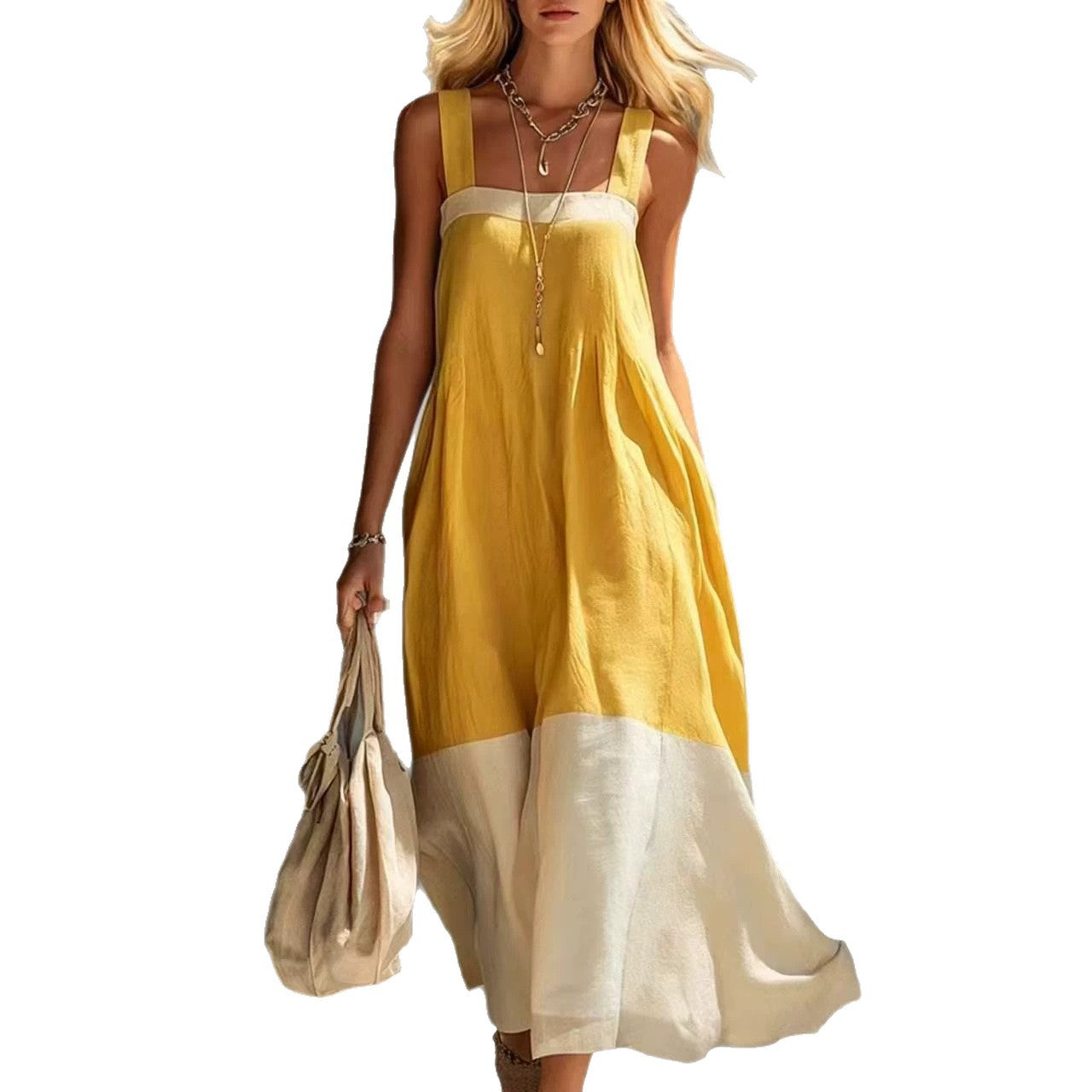 Color Block Hem Spaghetti Strap Maxi Dress