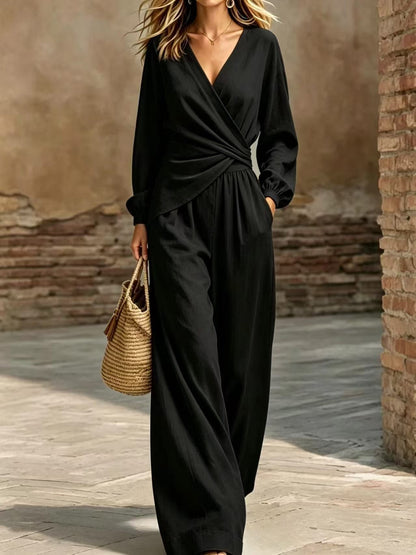Wrap Top & Wide-Leg Pants Set