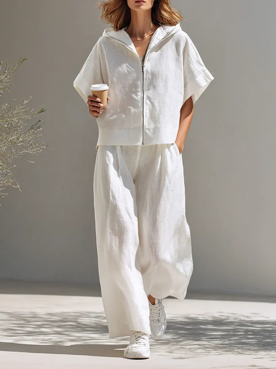 Hooded Zip Top & Wide-Leg Pants Set