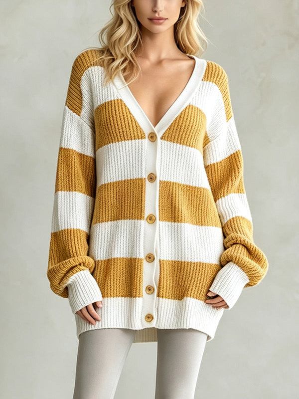 Oversized V-Neck Button-Front Chunky Knit Cardigan