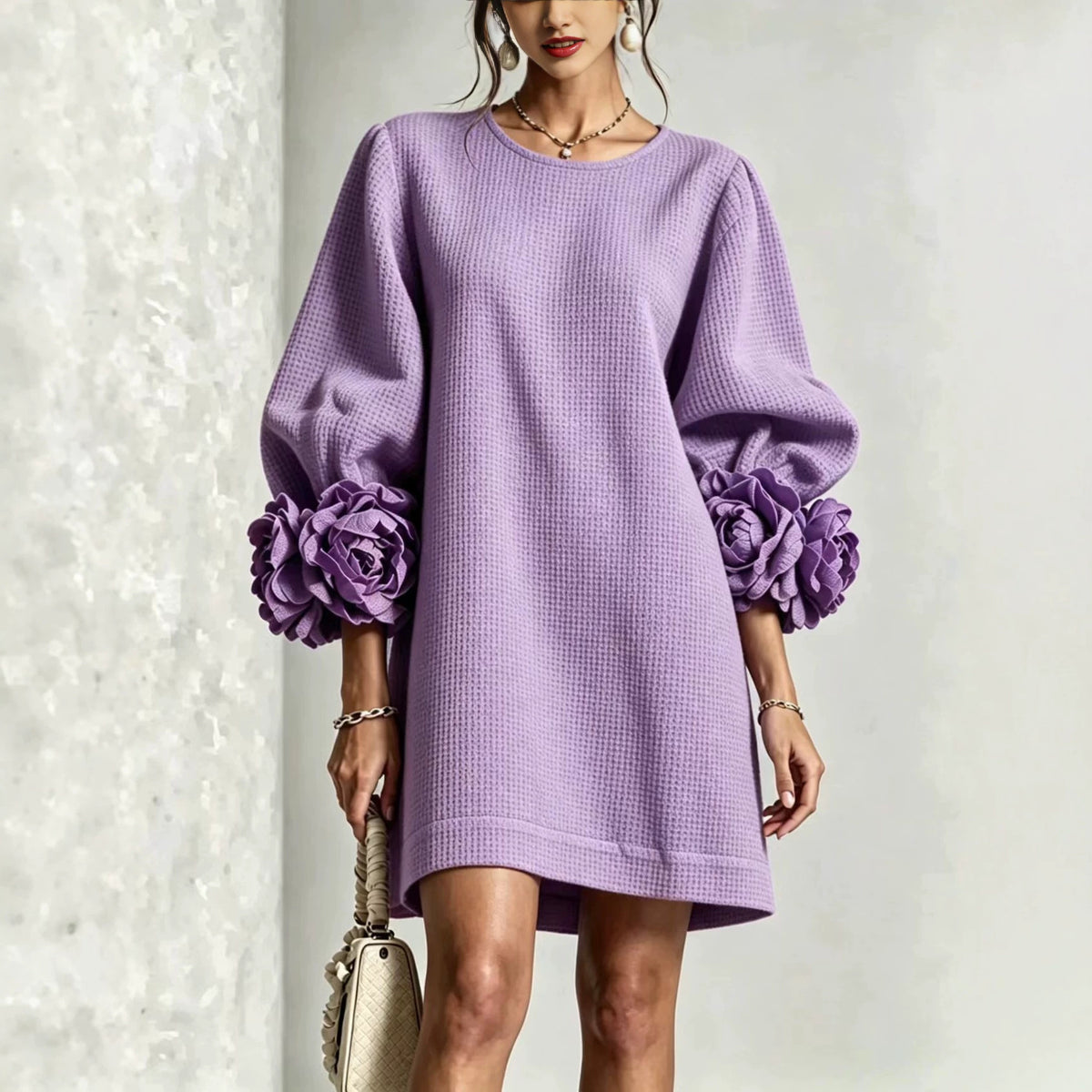 French-Style Floral Dress With Lantern Sleeves