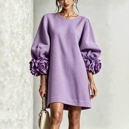French-Style Floral Dress With Lantern Sleeves