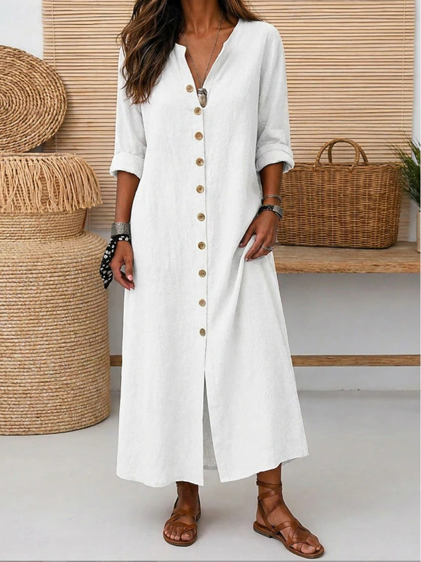 Linen Button-Down Maxi Dress
