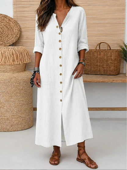 Linen Button-Down Maxi Dress