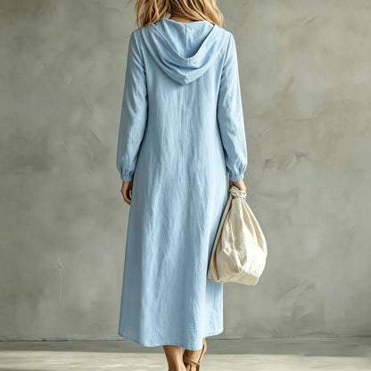 Hooded Zip-Neck Midi Dress