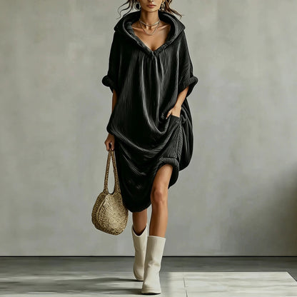 Hooded Crinkle Oversized Midi Dress