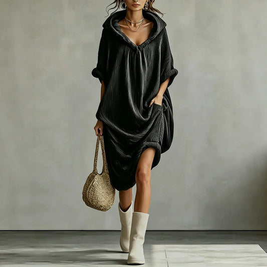 Hooded Crinkle Oversized Midi Dress