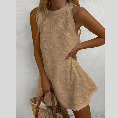 Floral Embroidered Scalloped Sleeveless Romper