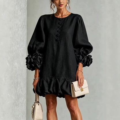 Floral Cotton-Linen Ruffled Dress