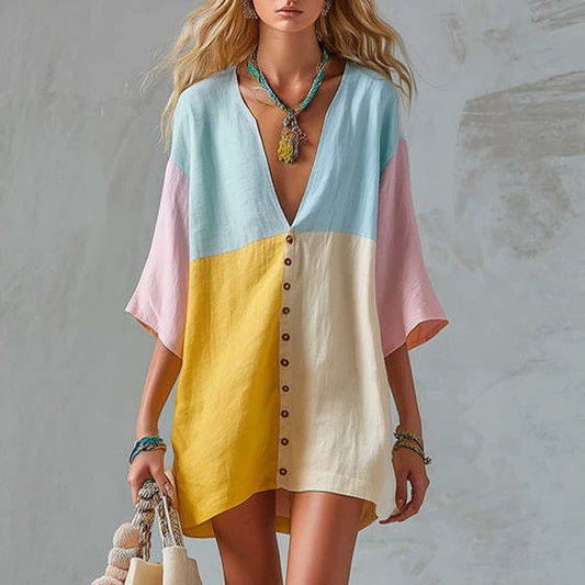 Sunset Breeze Color-Block Tunic Dress