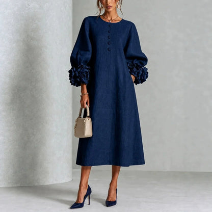 Floral Button-down Midi Dress With Striking Floral Cuffs