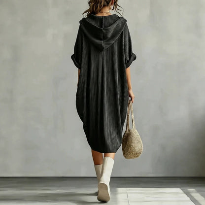 Hooded Crinkle Oversized Midi Dress