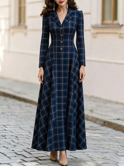 Classic Plaid Long Sleeve Maxi Dress
