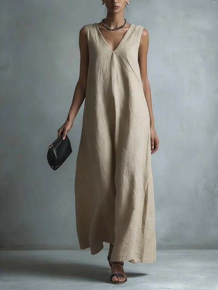 Oversized Sleeveless Linen Maxi Dress