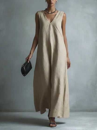 Oversized Sleeveless Linen Maxi Dress