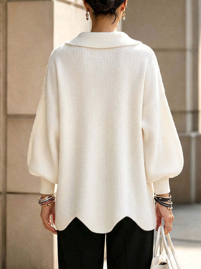 Peter Pan Collar V-Notch Oversized Rib Knit Sweater
