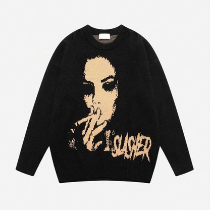 Oversized SLASHER Graphic Knit Sweater