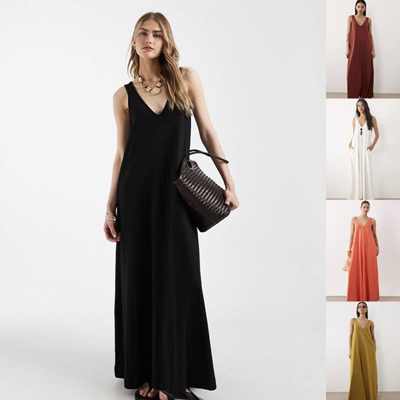 Flowy V-Neck Sleeveless Maxi Dress