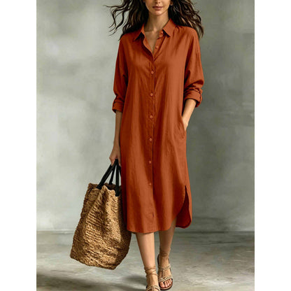Oversized Linen‑Blend Shirt Midi Dress