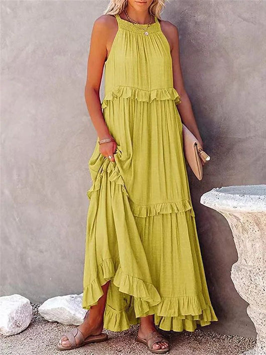 Halter Ruffle Tiered Flowy Maxi Dress