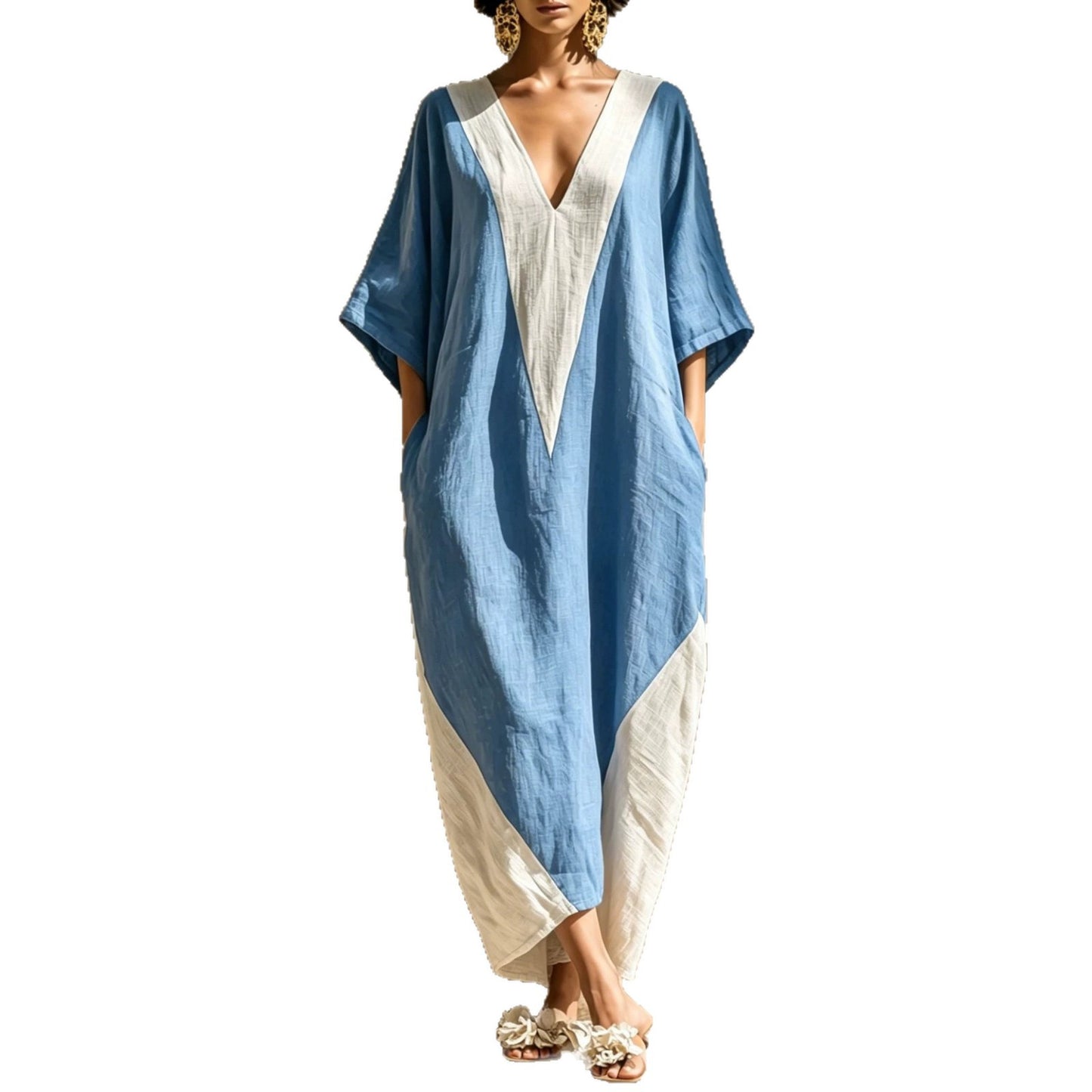 Color-Block Geometric Kaftan Maxi Dress
