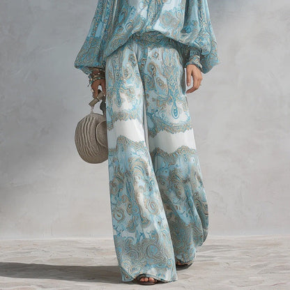 Paisley Print Blouse & Wide-Leg Pants Set