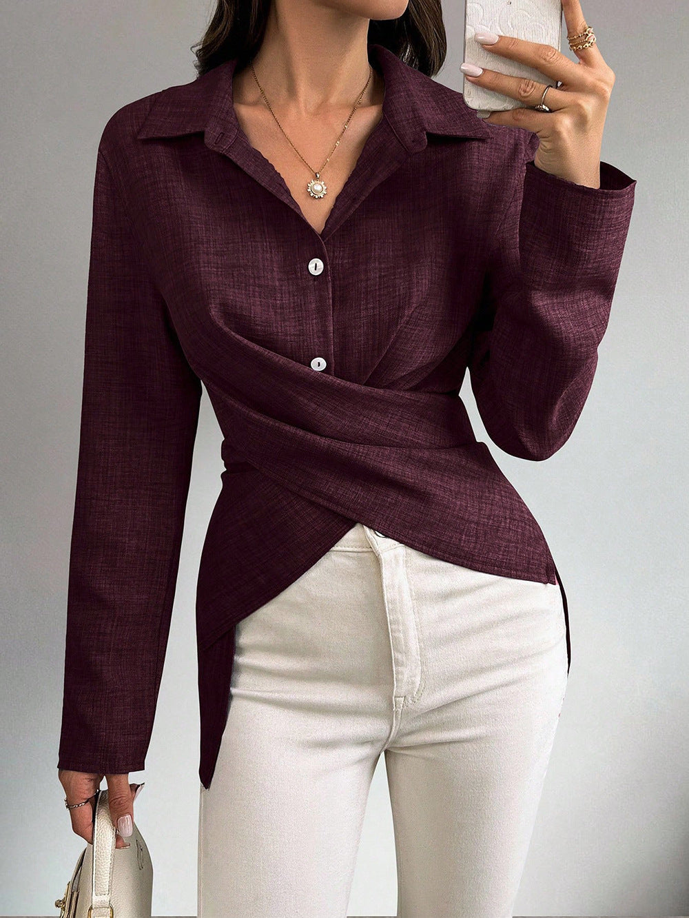 Multi‑Way Wrap‑Tie Long‑Sleeve Linen Blend Shirt