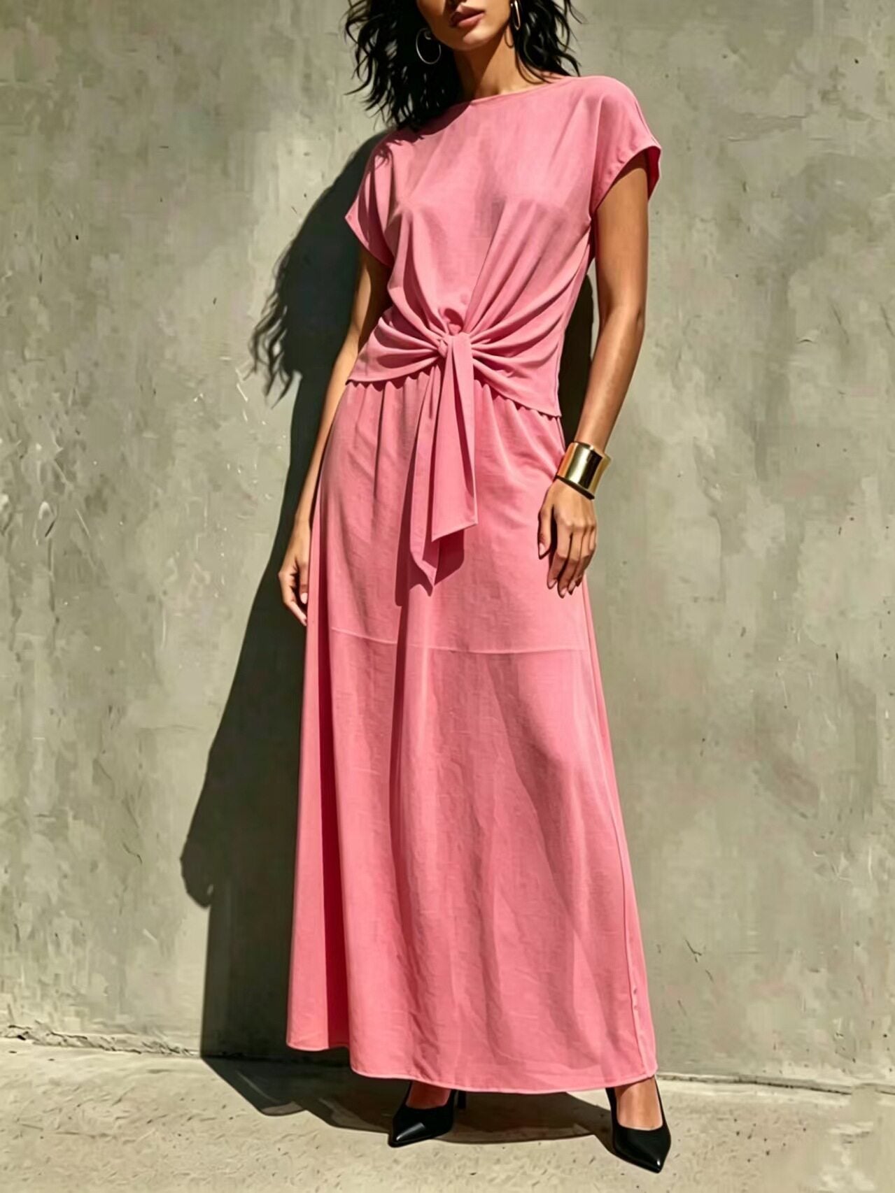 Elegant White Twist-Front Semi-Sheer Maxi Dress