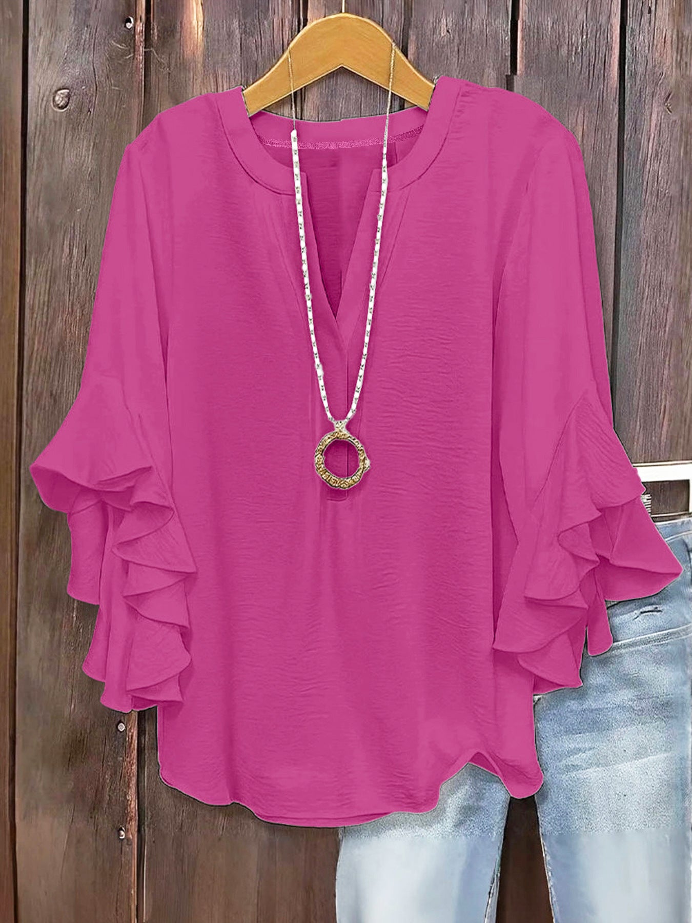 🍃 Plus Size Women's Floral V-Neck Blouse | Flowy Ruffled Sleeve Top for Arm & Tummy Flattering | Lightweight Casual Summer Shirt ☀️