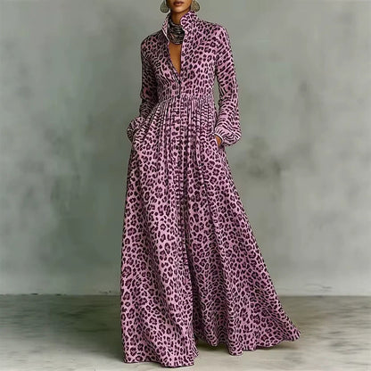 Leopard Print Shirt Maxi Dress