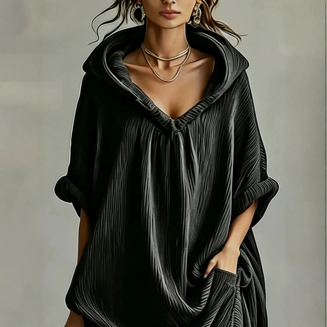 Hooded Crinkle Oversized Midi Dress