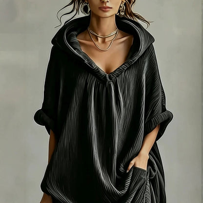 Hooded Crinkle Oversized Midi Dress
