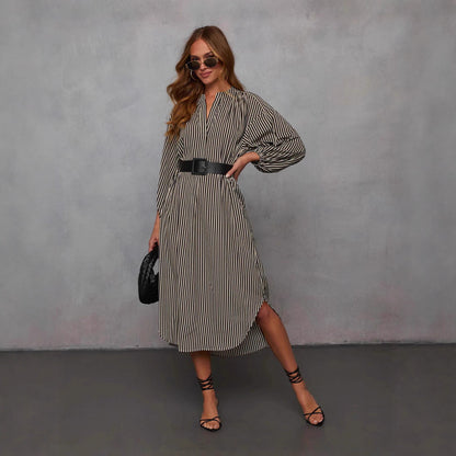 Striped Belted Midi Dress