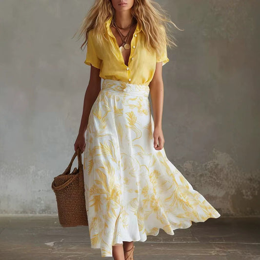Contrast Floral Skirt Shirt Matching Co-ord Set