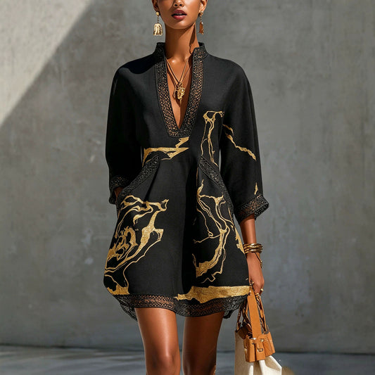 Loose Resort Style Cotton And Linen Short Dress With Straps